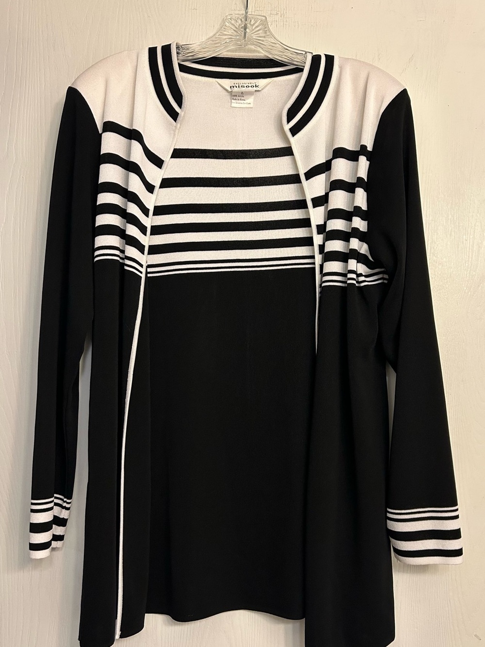 Misook Contemporary Polished Sleek Classic Striped Ladies Open Cardigan Sz Large